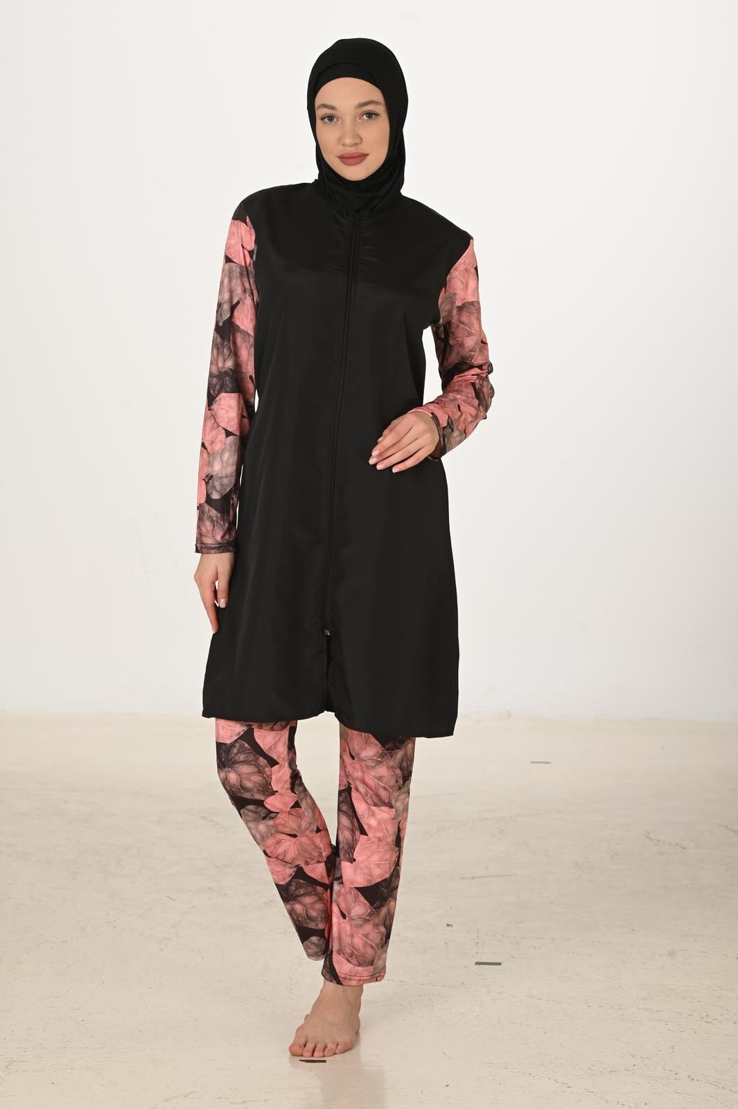 Tam Kapalı Desenli Paraşüt Kumaş Tesettür Mayo 3422