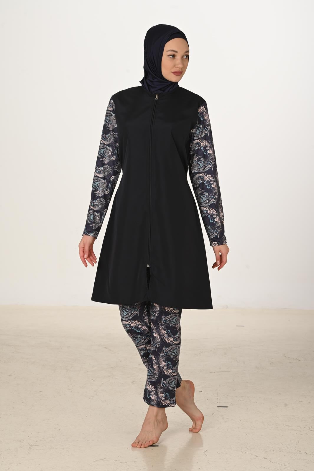 Tam Kapalı Desenli Paraşüt Kumaş Tesettür Mayo 3432