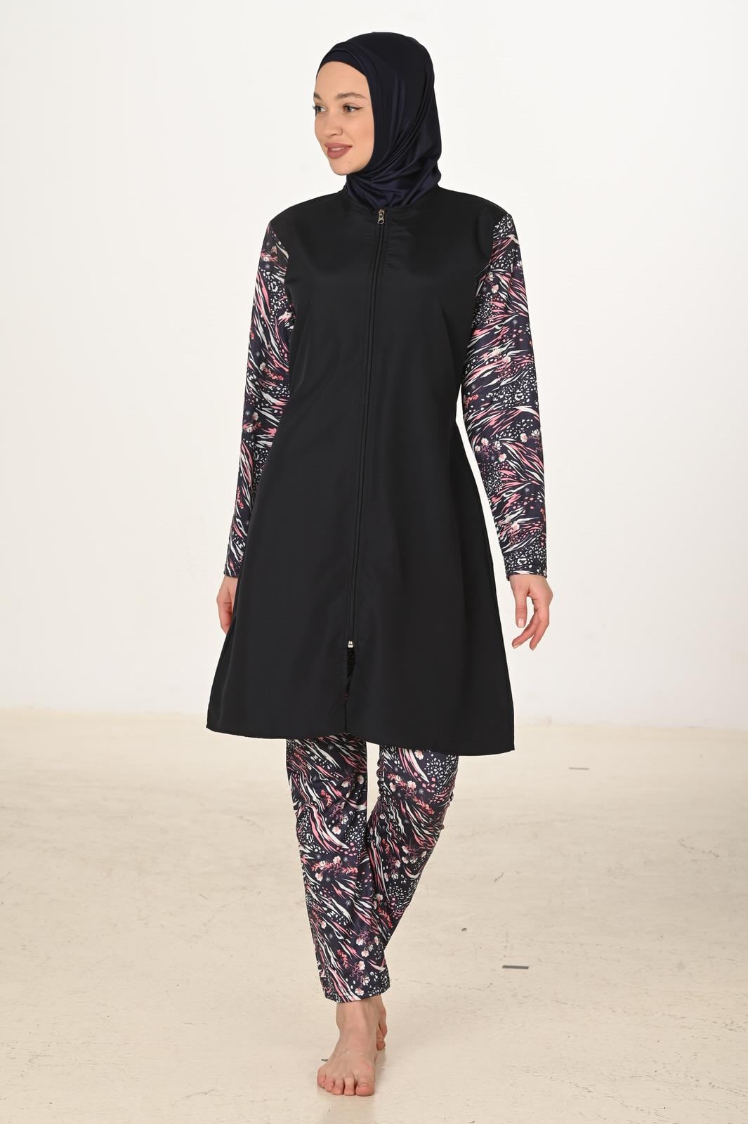 Tam Kapalı Desenli Paraşüt Kumaş Tesettür Mayo 3430