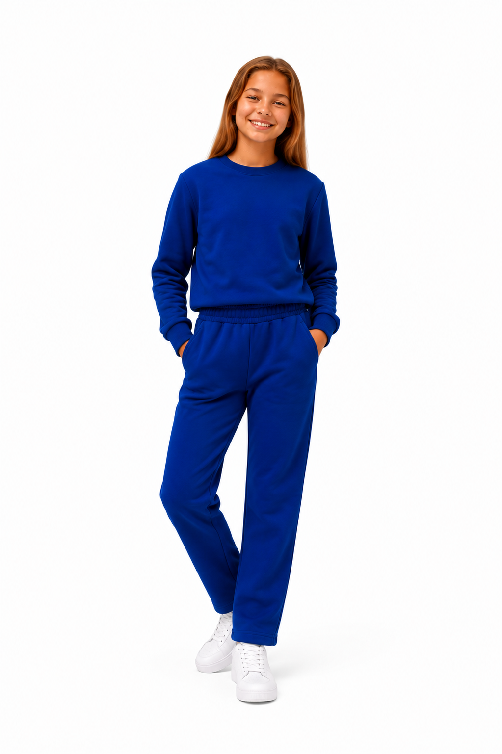 Unisex Çocuk Pamuklu Bisiklet Yaka Eşofman Takımı Saks-301