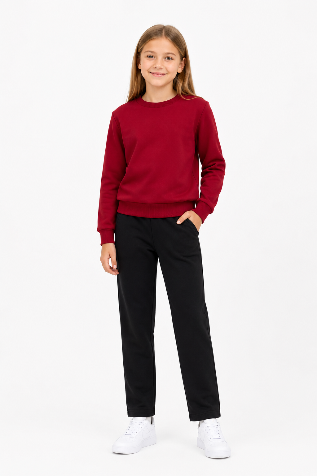 Unisex Çocuk Pamuklu Bisiklet Yaka Eşofman Takımı Bordo-301