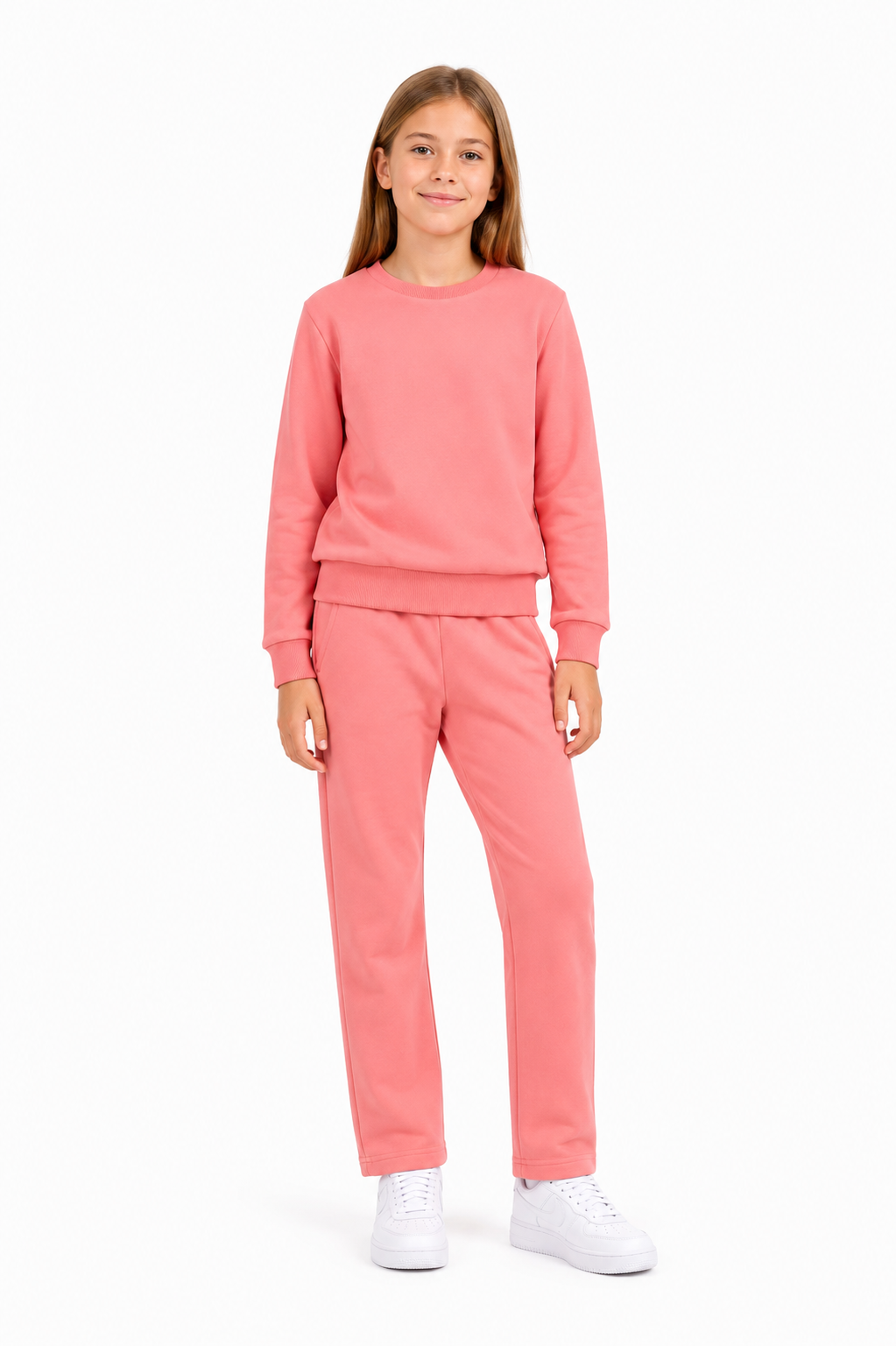 Unisex Çocuk Pamuklu Bisiklet Yaka Eşofman Takımı Pembe-301