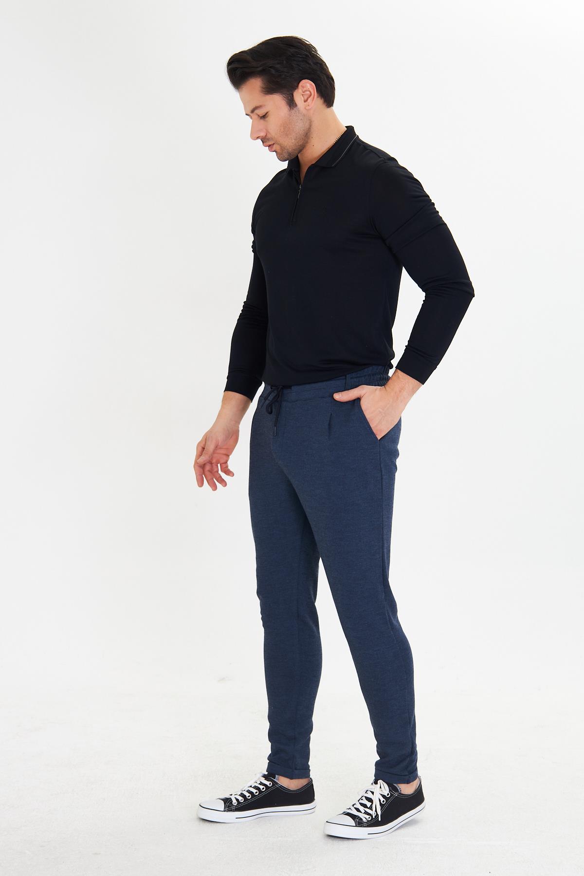Erkek Polycotton Jogger Pantalon Lacivert 5801-L