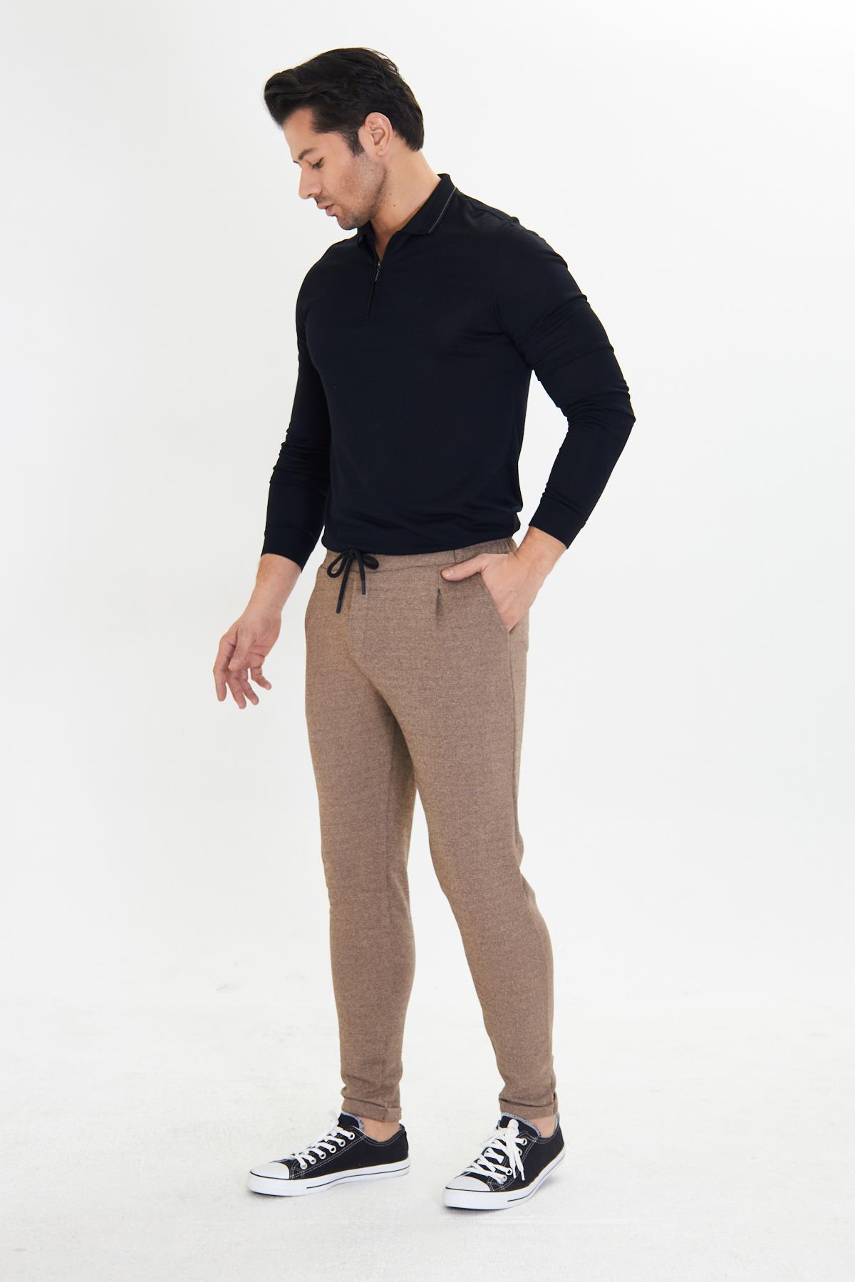 Erkek Polycotton Jogger Pantalon Kahve 5801-K