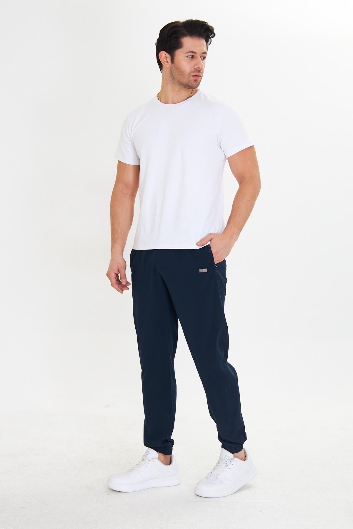 Erkek StretchFit Esnek Lastik Paçalı Eşofman Altı Lacivert 2663-L