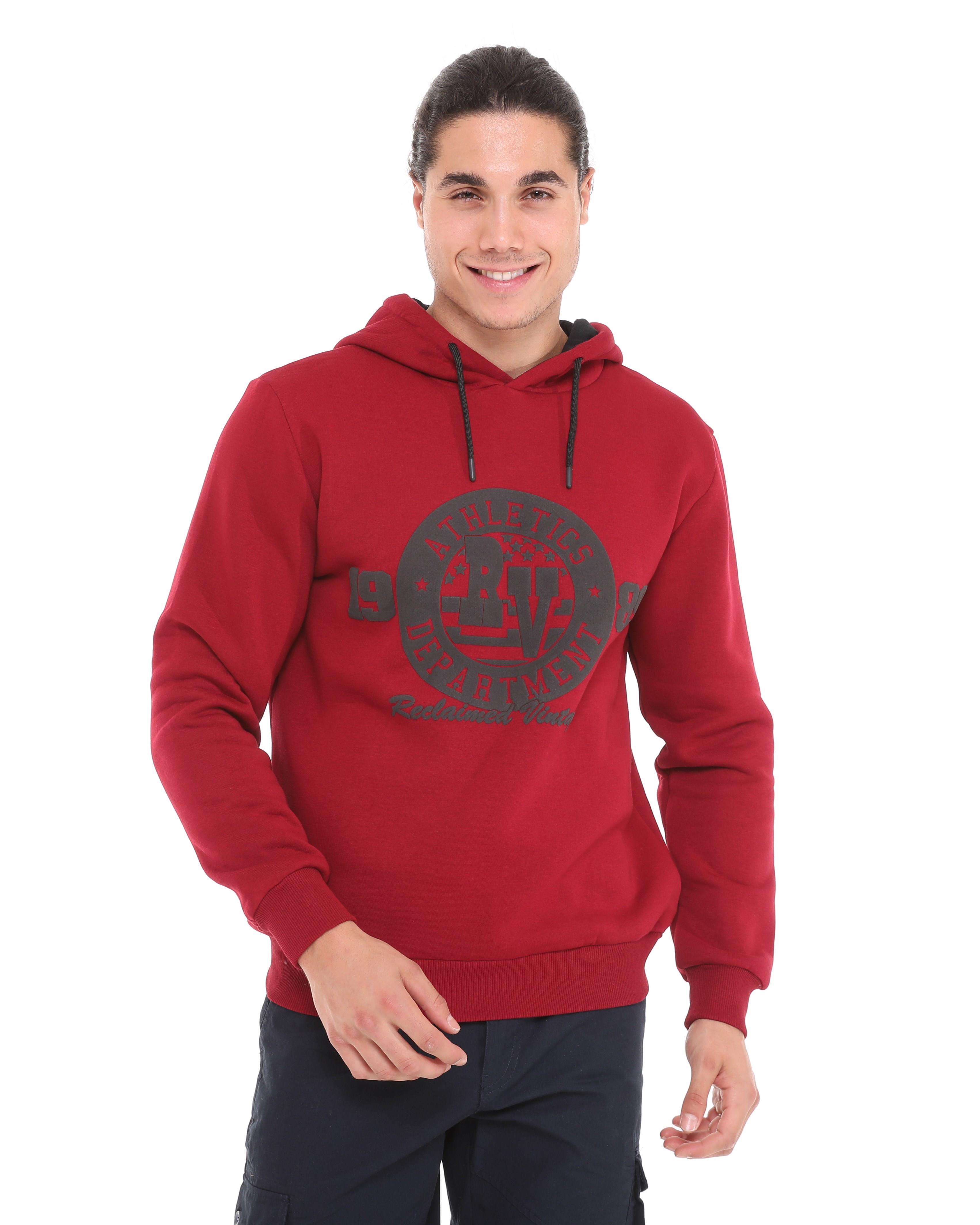 Erkek 3 İplik Şardonlu Kapüşonlu Kışlık Sweatshirt Bordo 5265-B