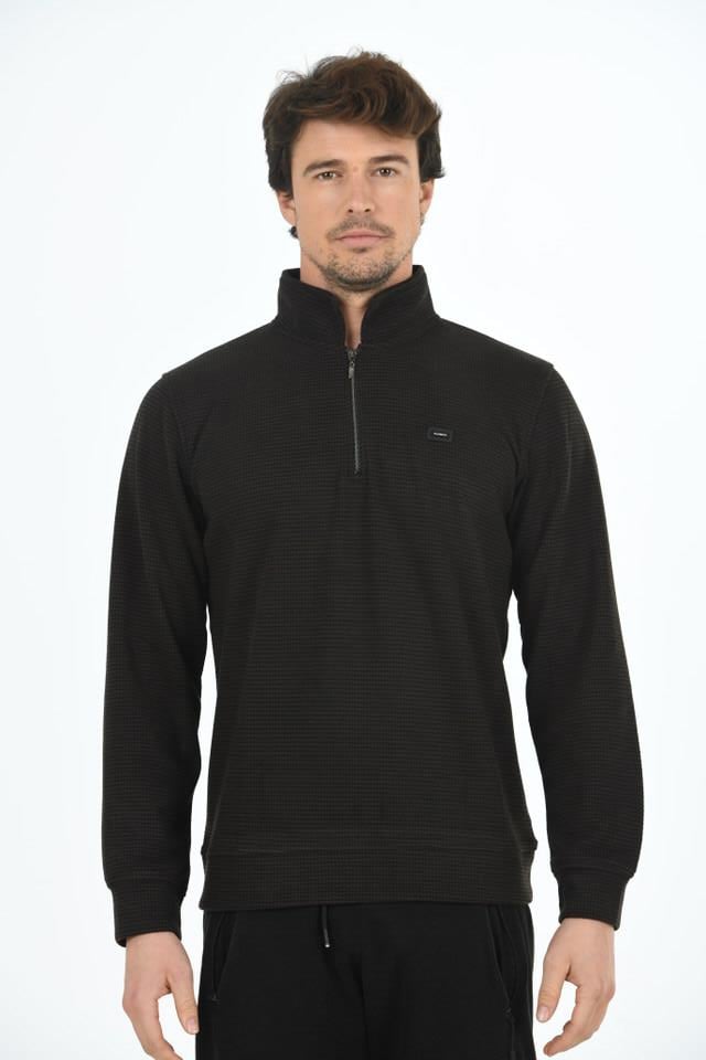 Erkek Supersoft Yarım fermuar Yakalı Selanik Kumaş Sweatshirt 5237-Ka