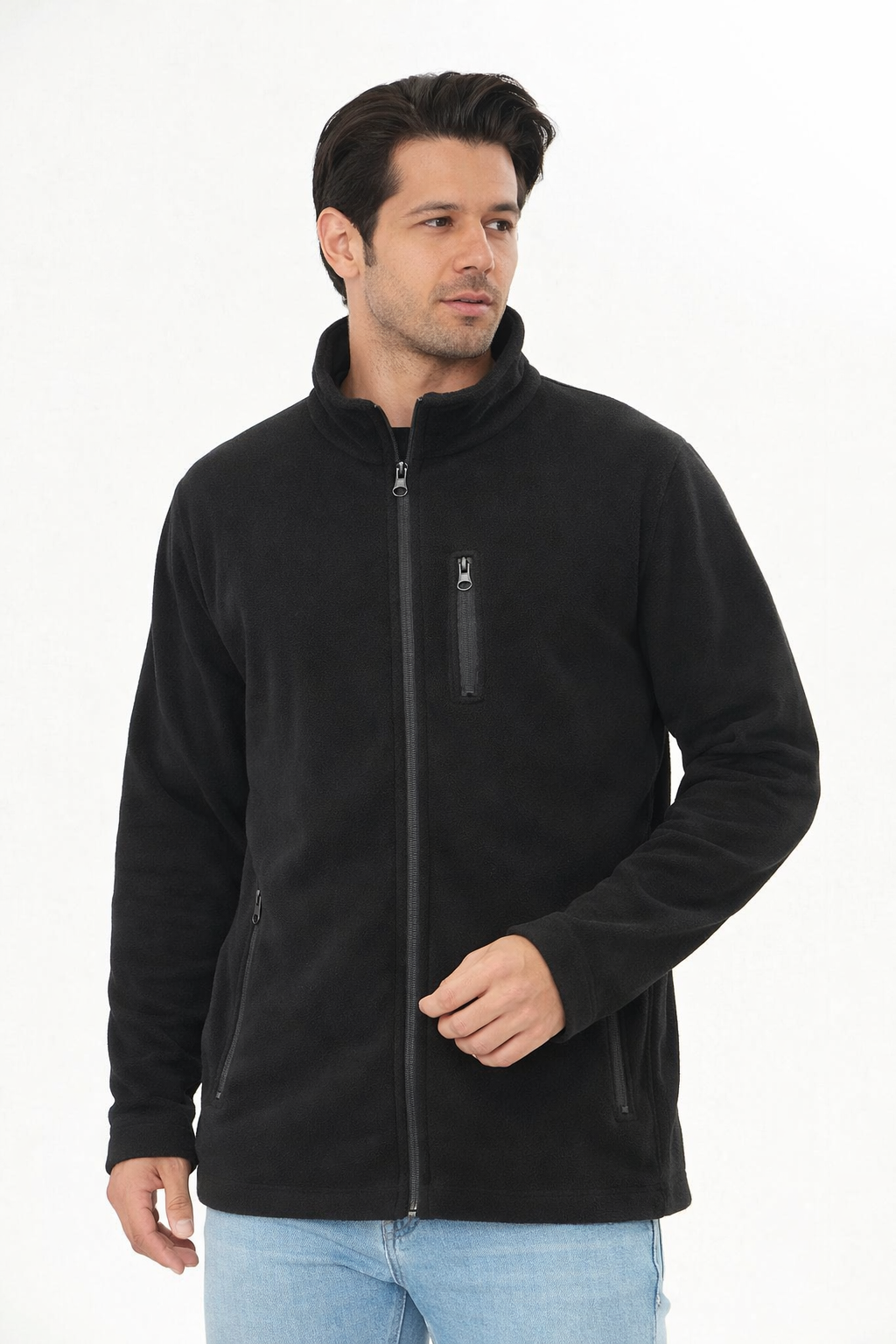 Erkek Tam Fermuarlı Cepli Polar Siyah 8517-S