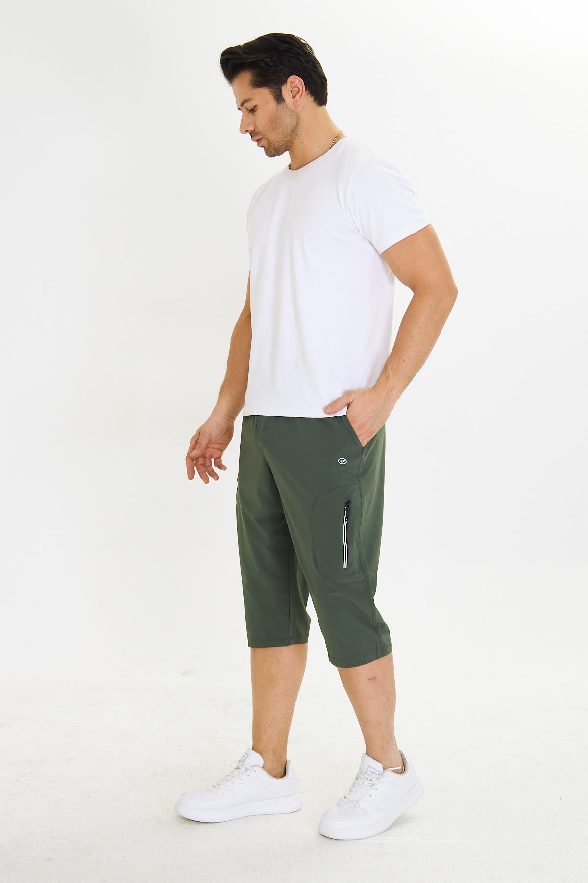 Erkek StretchFit Kargo Cepli Esnek Kapri Haki 6035-H
