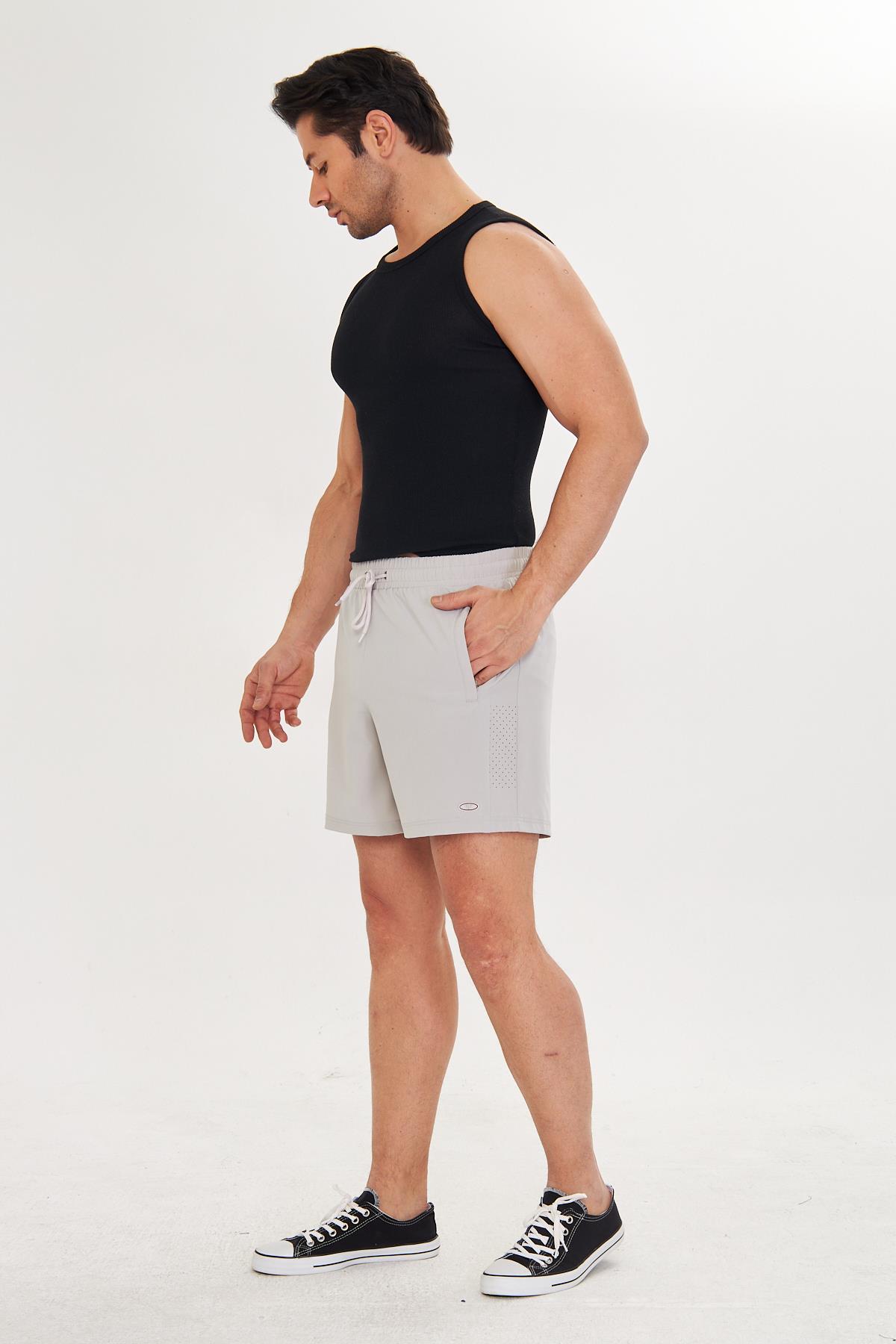 Erkek StretchFit İçi Astarlı Esnek Sporcu Şortu Taş 2658-T