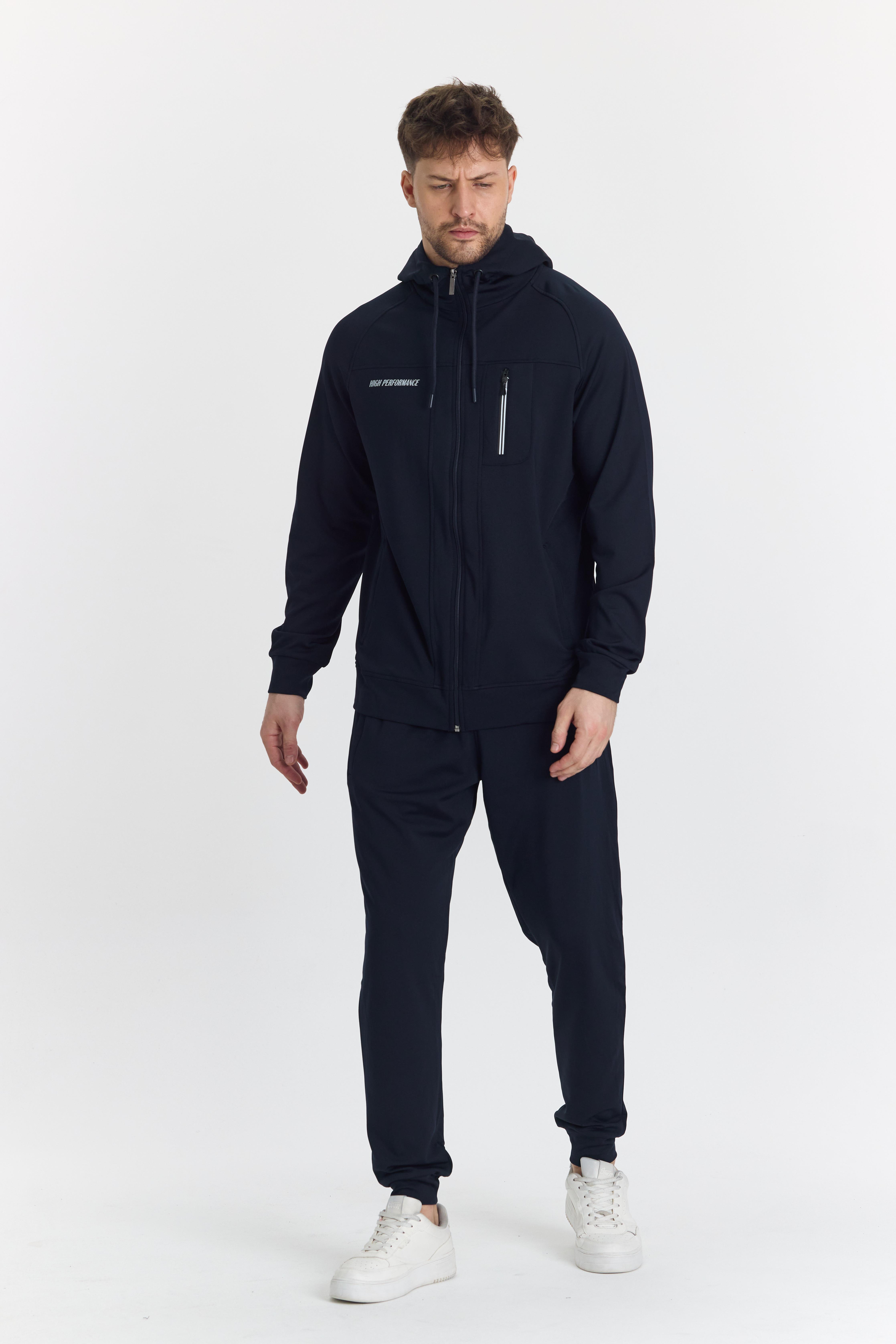 Şardonlu Dalgıç Kapüşonlu Erkek Eşofman Takımı Lacivert 5725-L