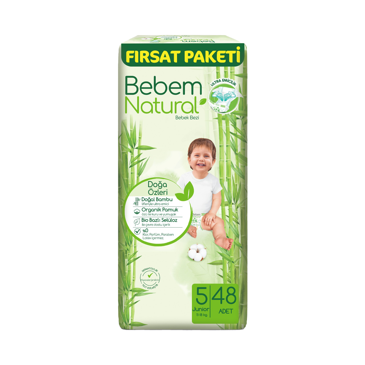 Bebem Natural Fırsat Paketi Junıor 5 Numara Bebek Bezi 48 li