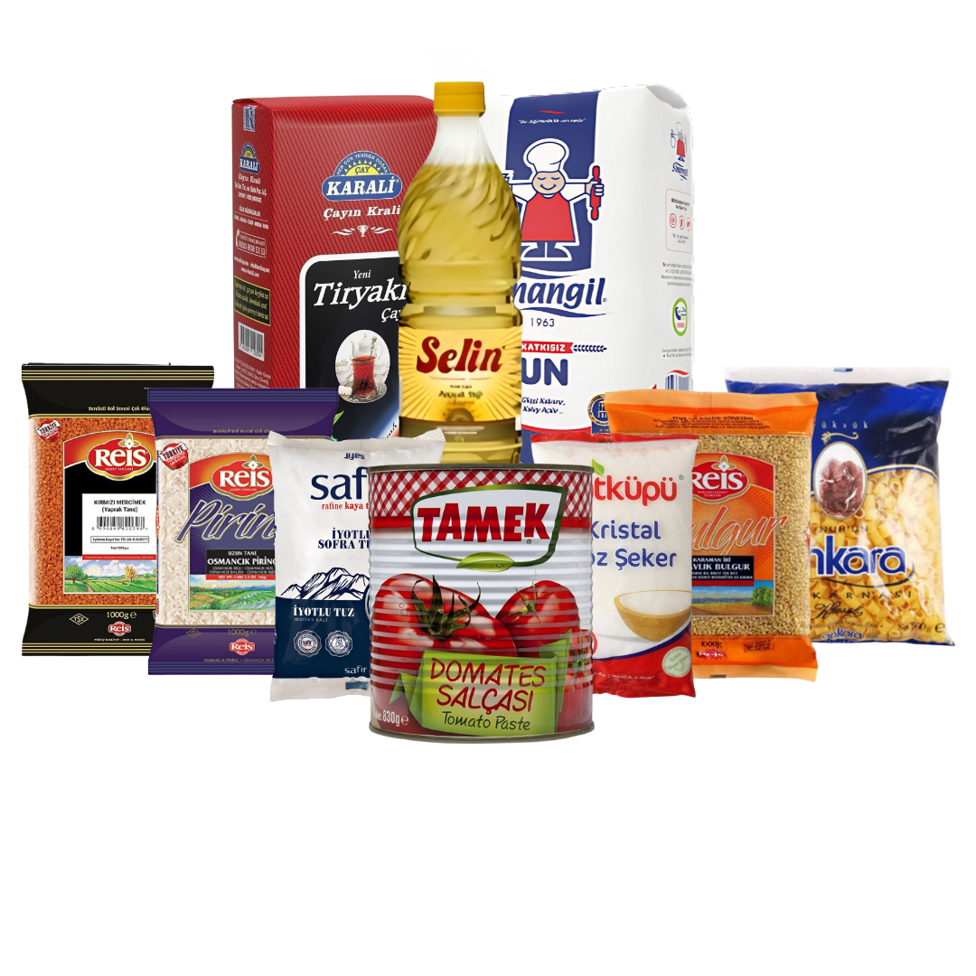 Temel Mutfak Seti – Pirinç, Bulgur, Mercimek, Makarna, Yağ, Un, Şeker, Tuz, Salça, Çay