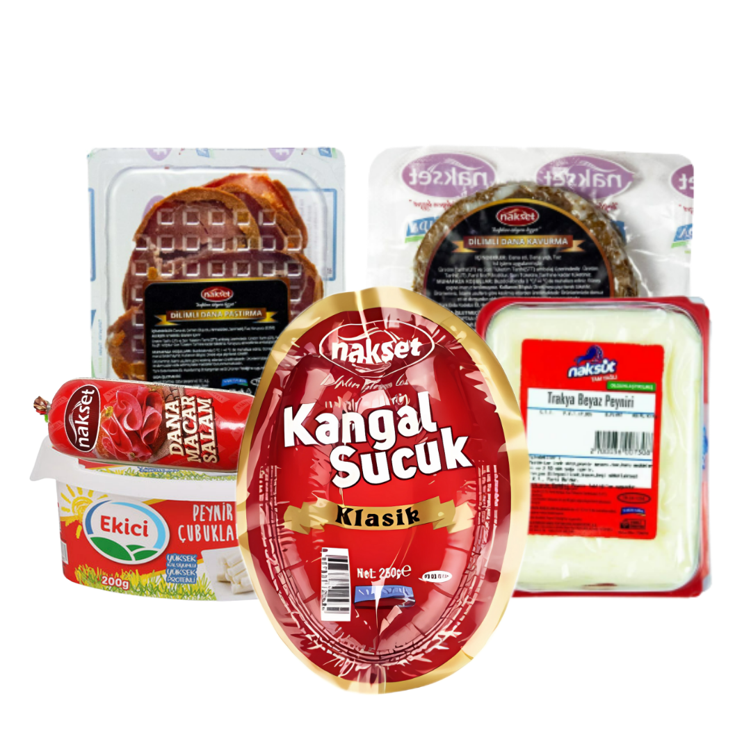 Kahvaltılık ve Şarküteri Seti 1 – Beyaz Peynir, Klasik Peynir, Peynir Çubuğu, Salam, Sucuk, Pastırma, Kavurma