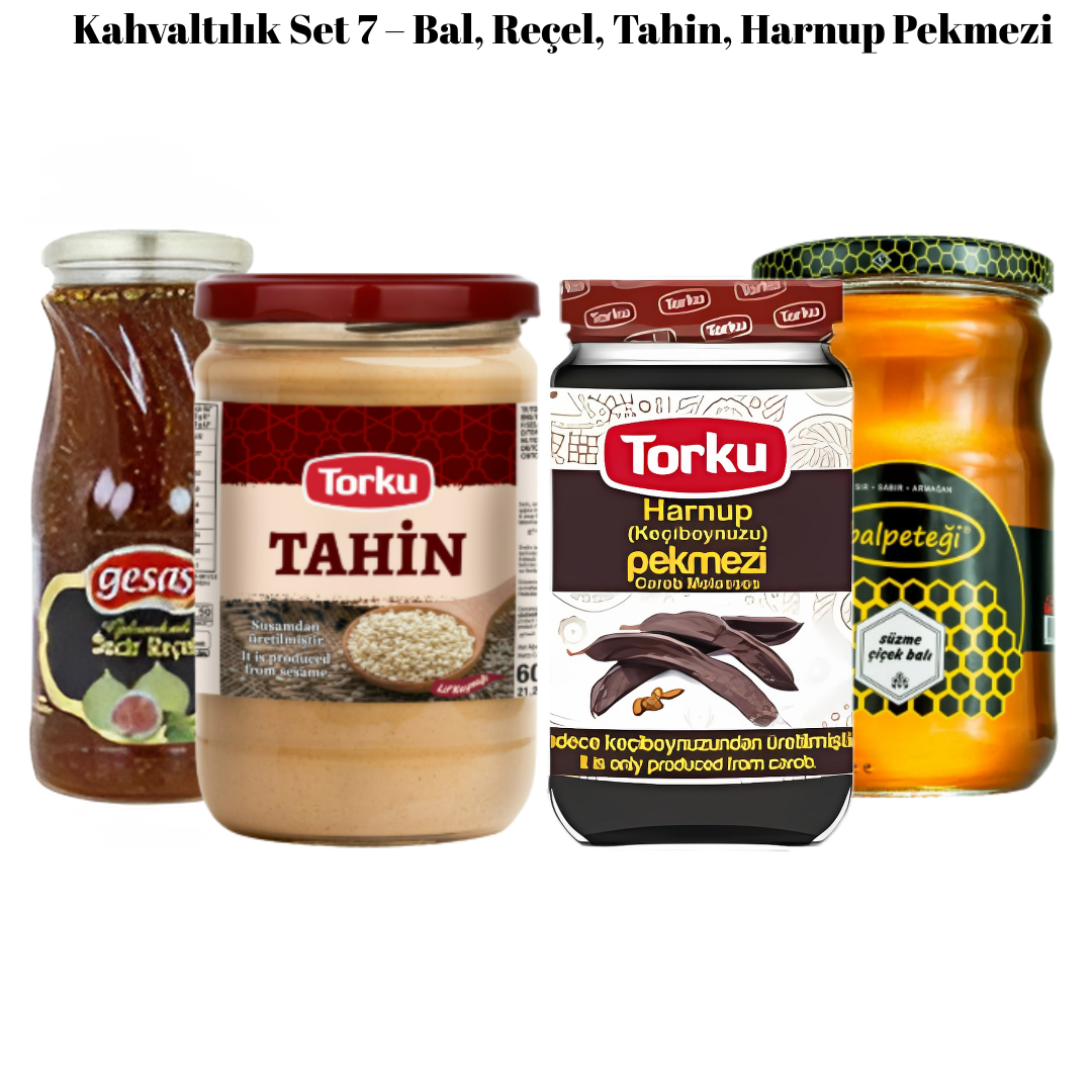 Kahvaltılık Set 7 – Bal, Reçel, Tahin, Harnup Pekmezi