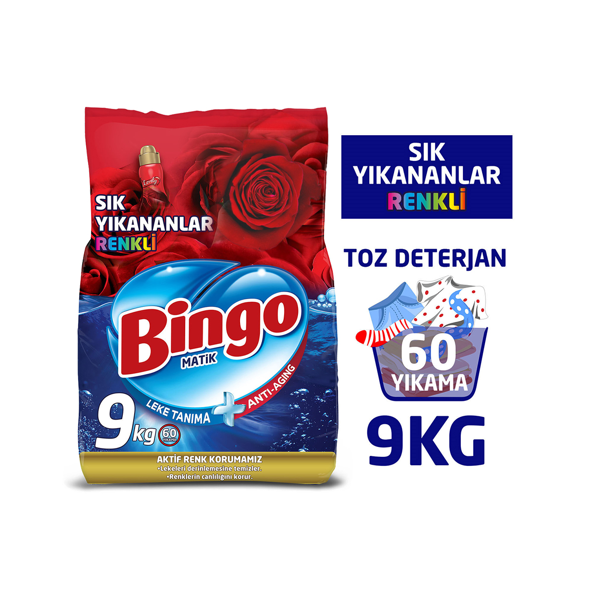 Bingo Matik Sık Yıkananlar Çamaşır Deterjanı Renkliler (9 kg)