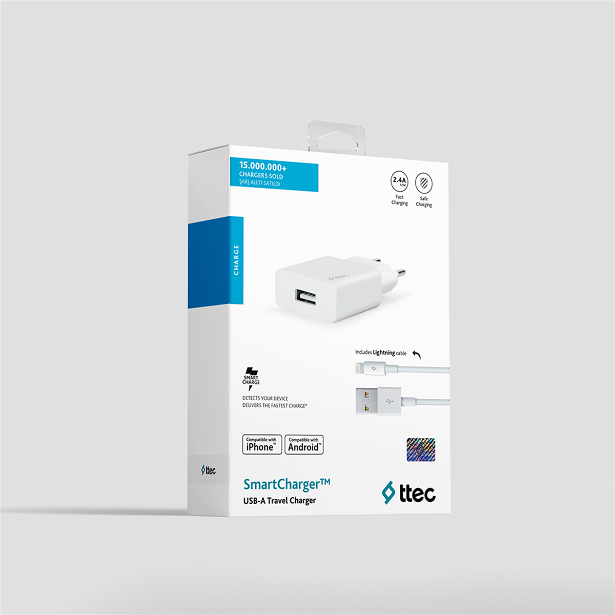 TTEC 2SCS20LB SmartCharger 2.1A Seyahat Şarj Aleti + Lightning Kablo Beyaz