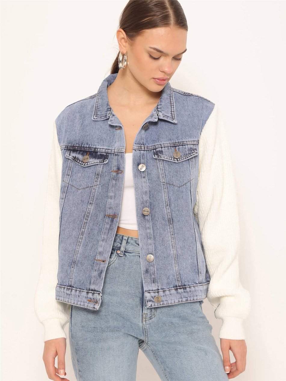 Kolları Triko Vanilya Kot Ceket