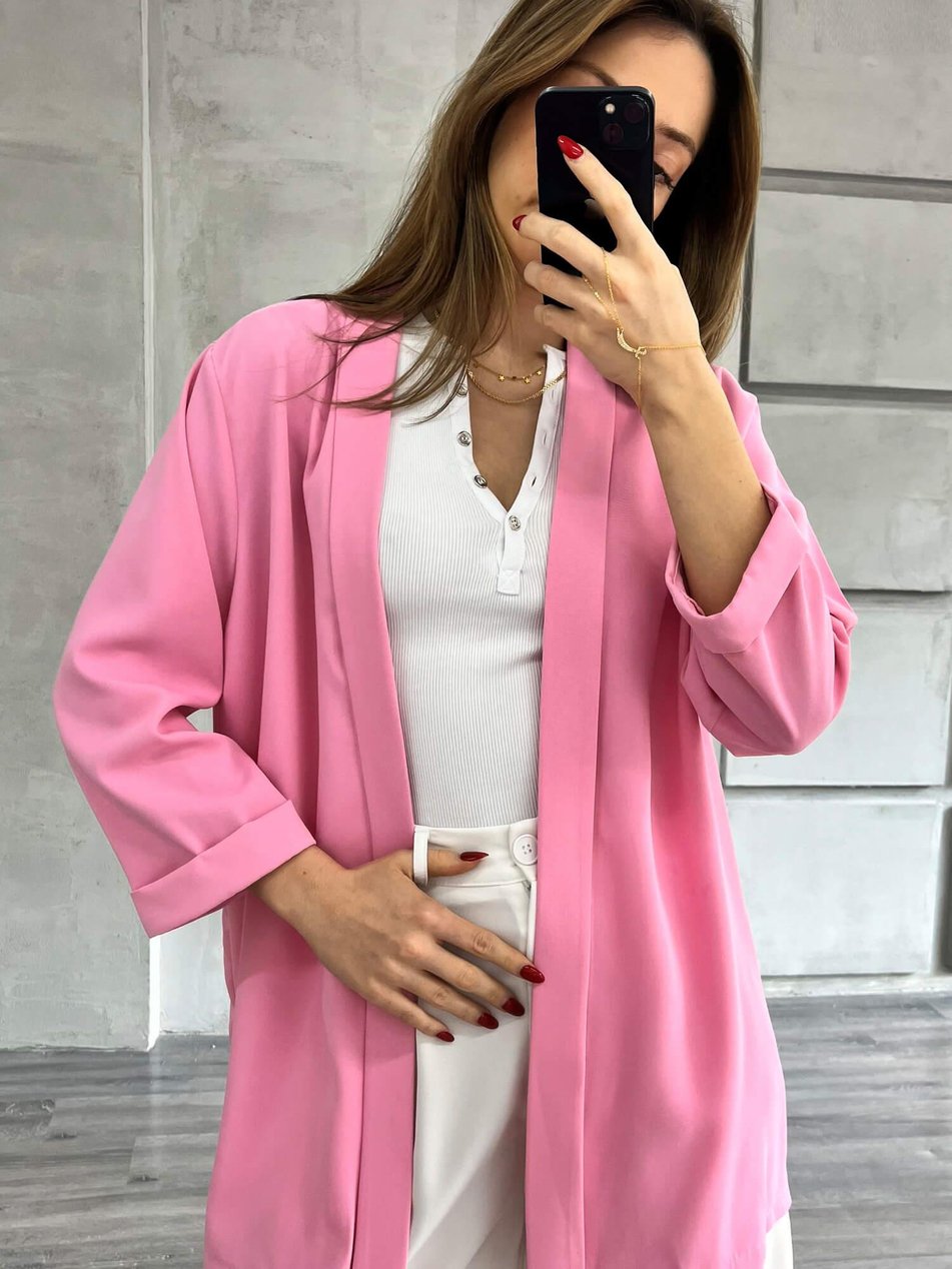 Zarafetin Pembe Hali: Coral Şal Yaka Midi Kol Ceket