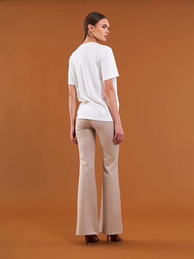 050733 Bisiklet Yaka Oversize Tişört Ekru