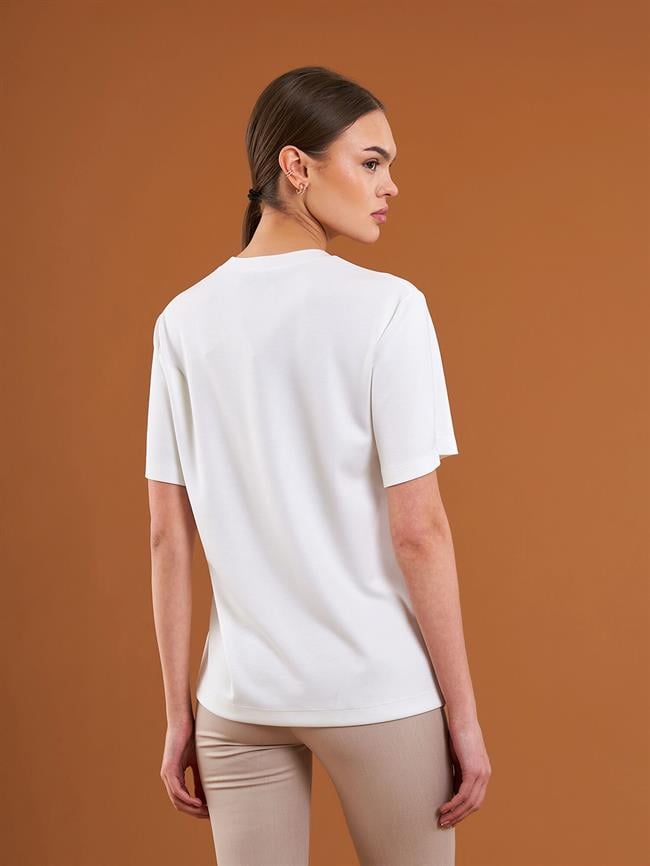 050733 Bisiklet Yaka Oversize Tişört Ekru