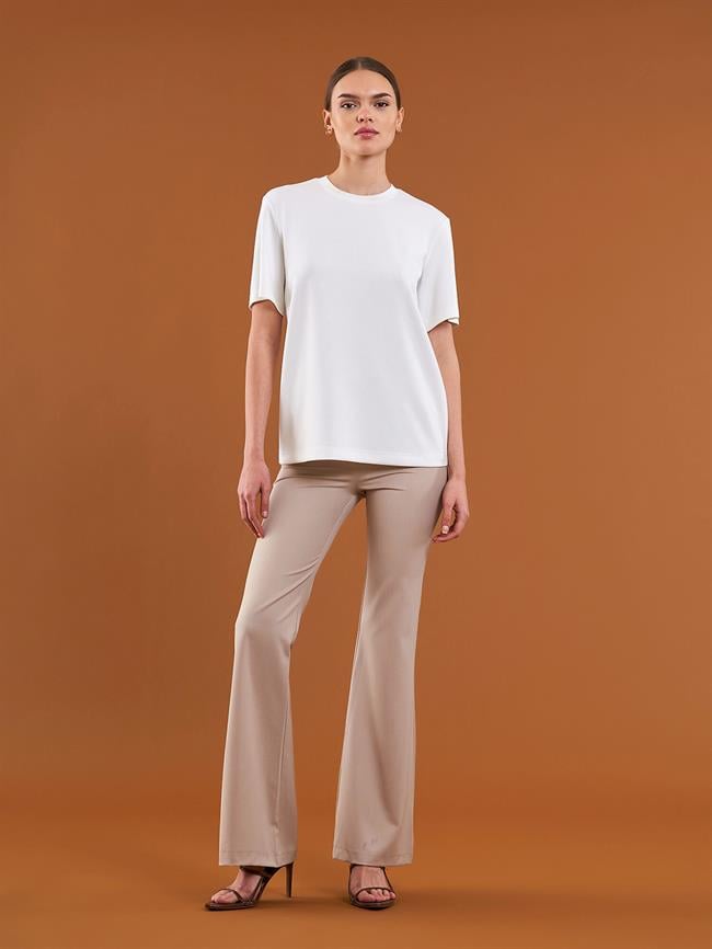 050733 Bisiklet Yaka Oversize Tişört Ekru