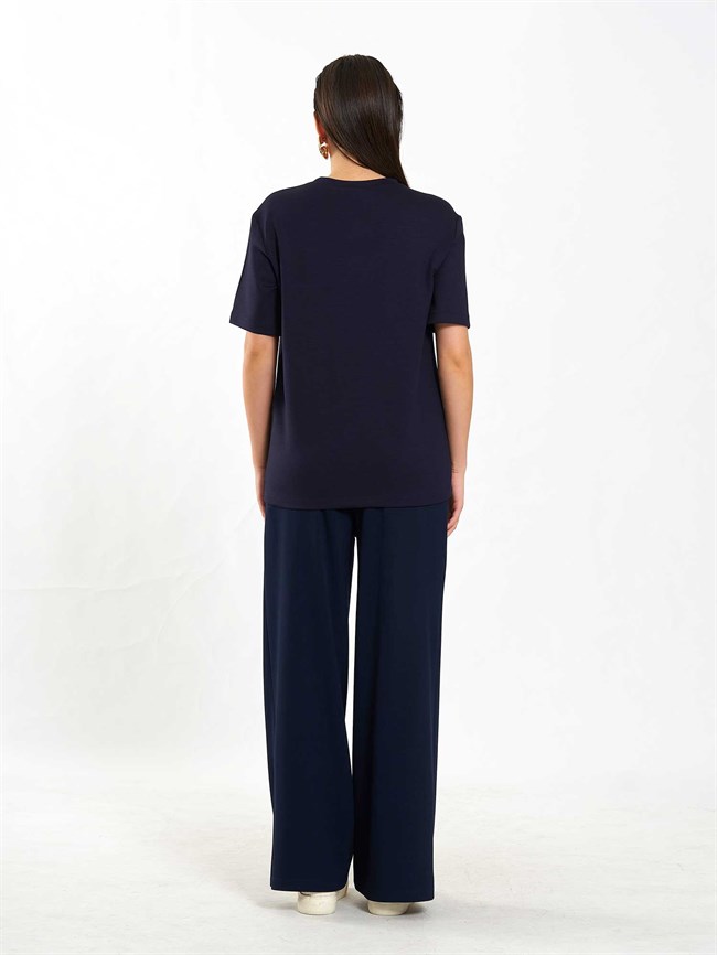 050733 Bisiklet Yaka Oversize Tişört Lacivert