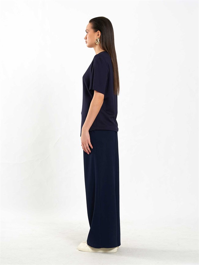 050733 Bisiklet Yaka Oversize Tişört Lacivert