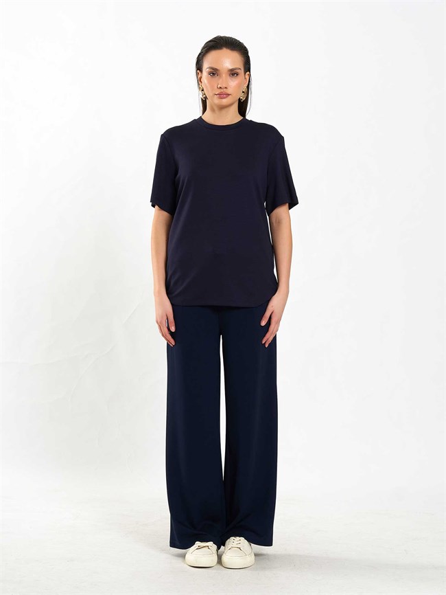 050733 Bisiklet Yaka Oversize Tişört Lacivert