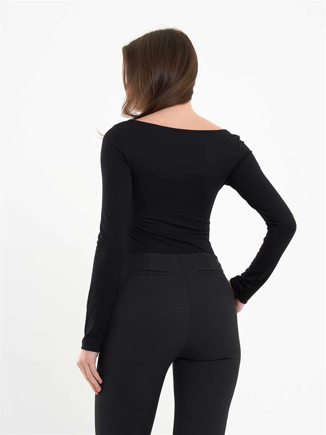 071771 Önü Büzgülü Bodysuit Siyah