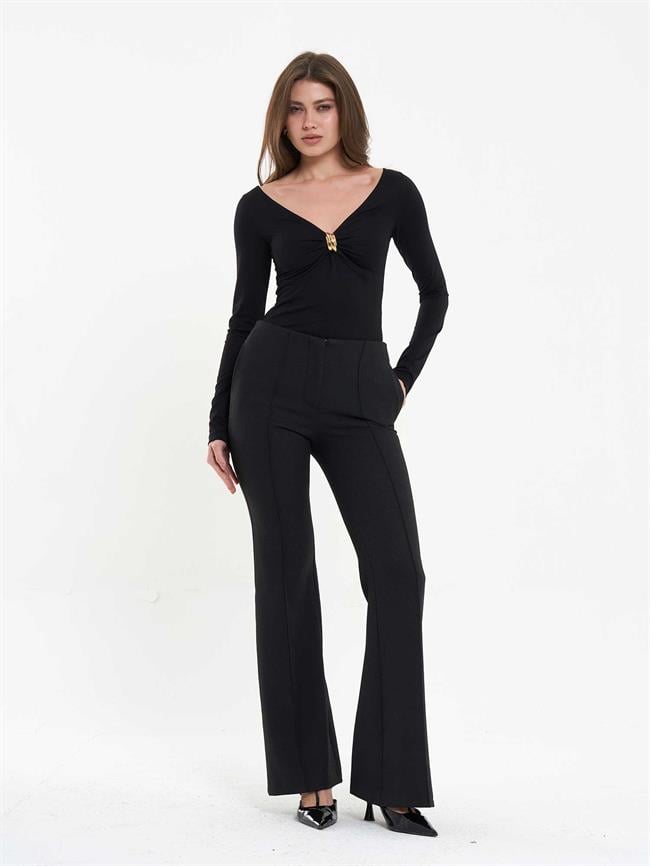 071771 Önü Büzgülü Bodysuit Siyah