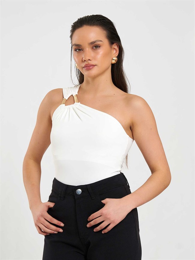 071897 Tokalı Tek Omuz BodySuit Ekru