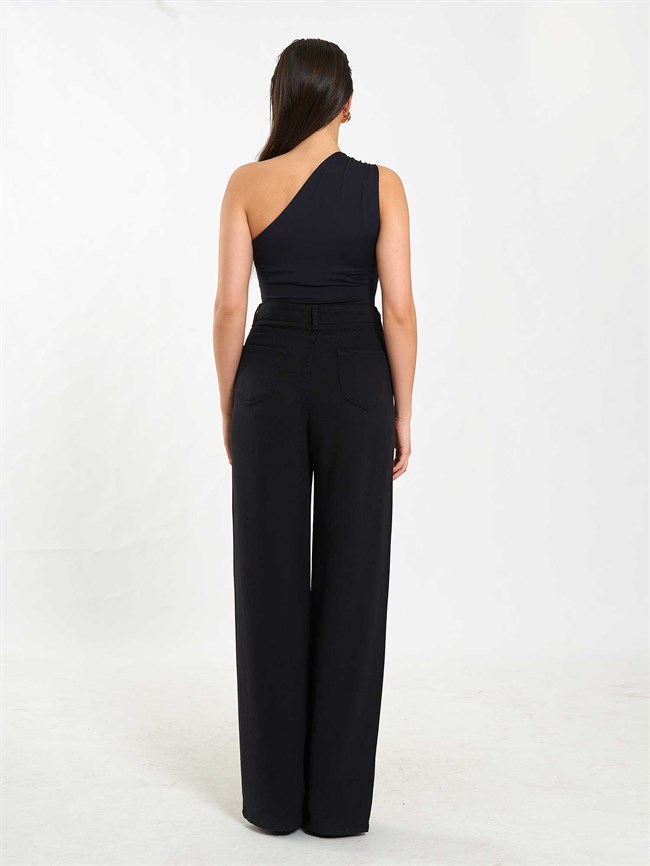 071897 Tokalı Tek Omuz BodySuit Siyah