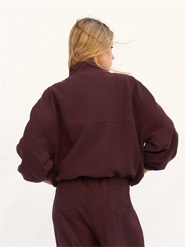 160976 Dantel Şeritli Bomber Ceket Bordo