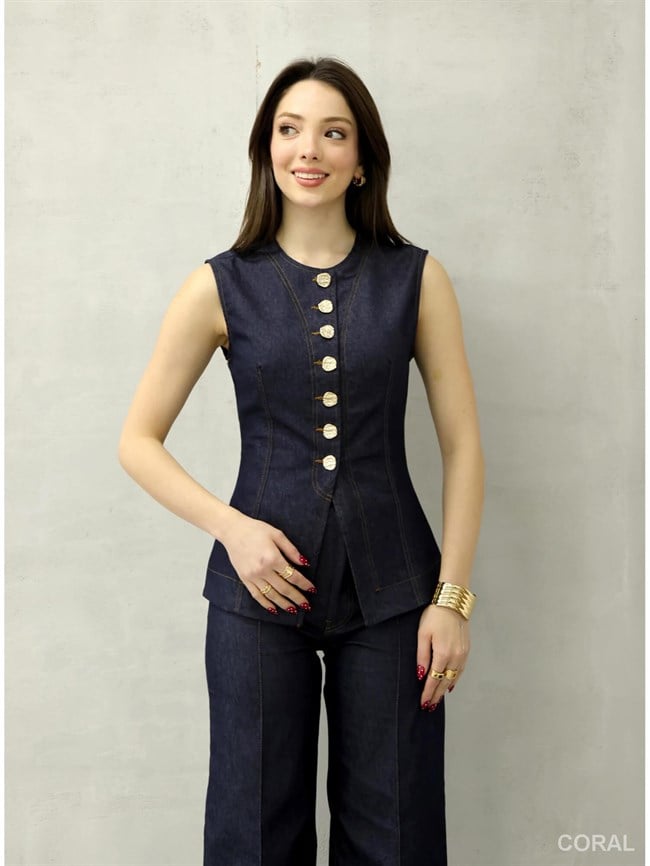 18053 Dikiş Detaylı Yelek Lacivert