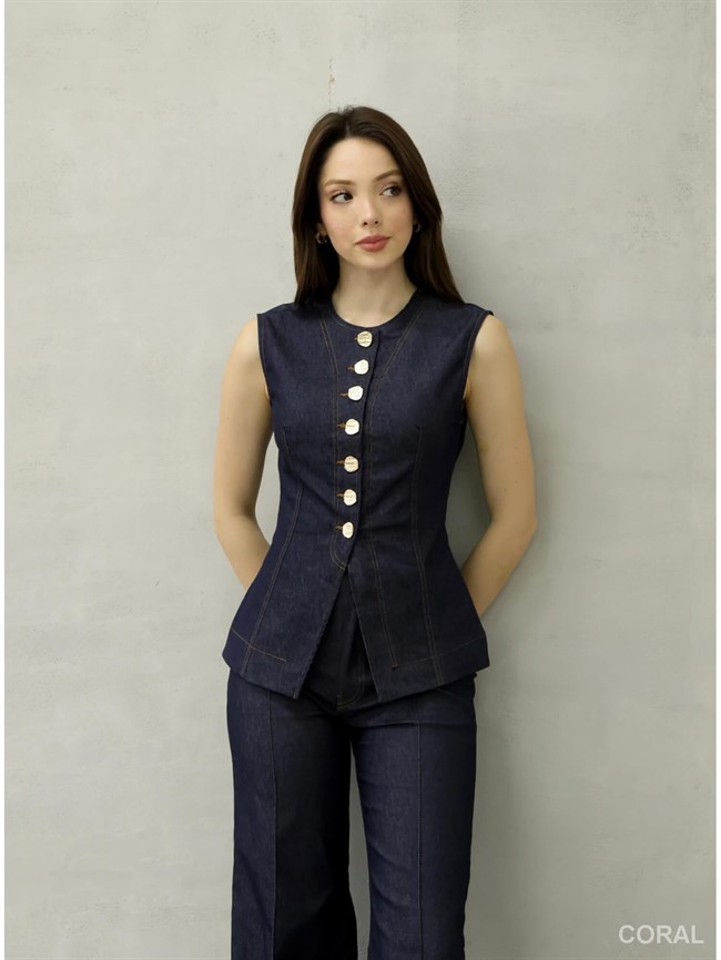 18053 Dikiş Detaylı Yelek Lacivert