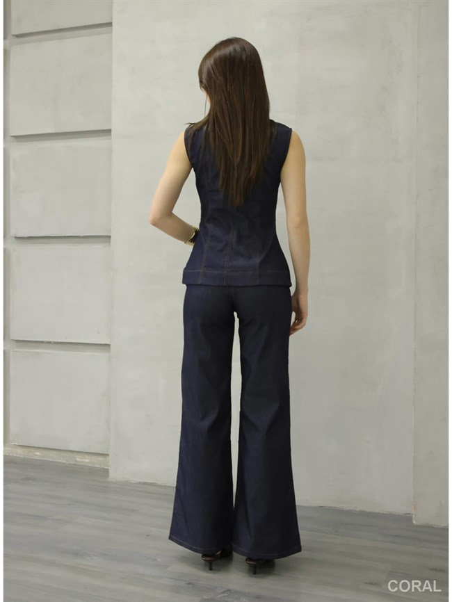 18054 Dikiş Detaylı Çımalı Pantolon Lacivert