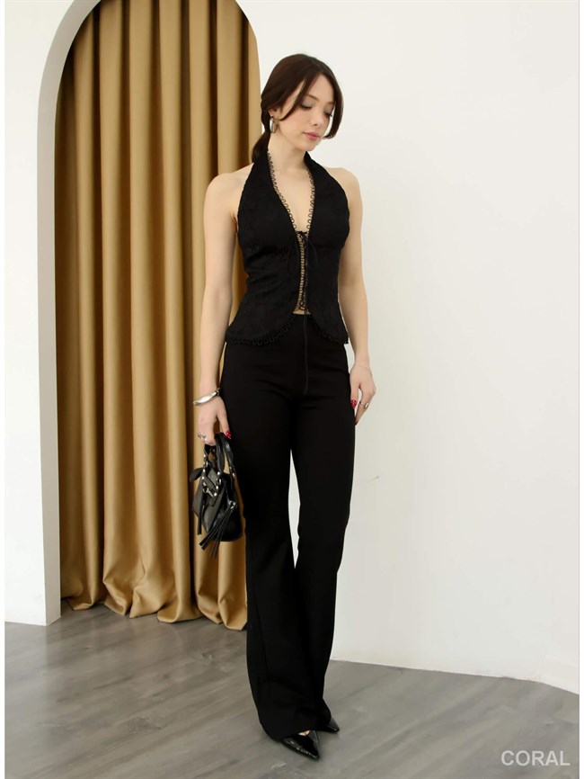 20290 Boyun Askılı Dantelli Bluz Siyah