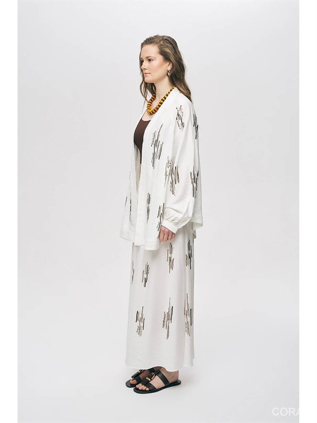 34772 Pul İşlemeli Kimono Ekru