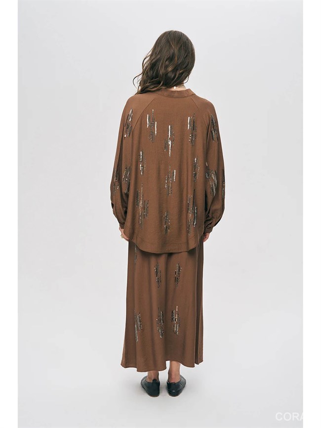 34772 Pul İşlemeli Kimono Kahve