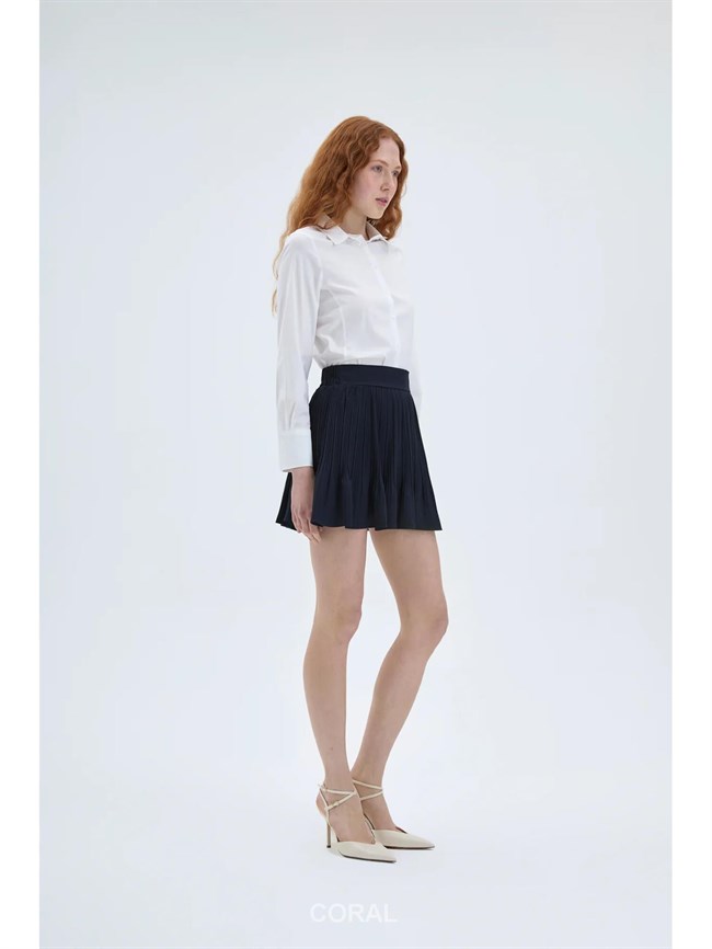 41573 İnce Piliseli Mini Etek Lacivert