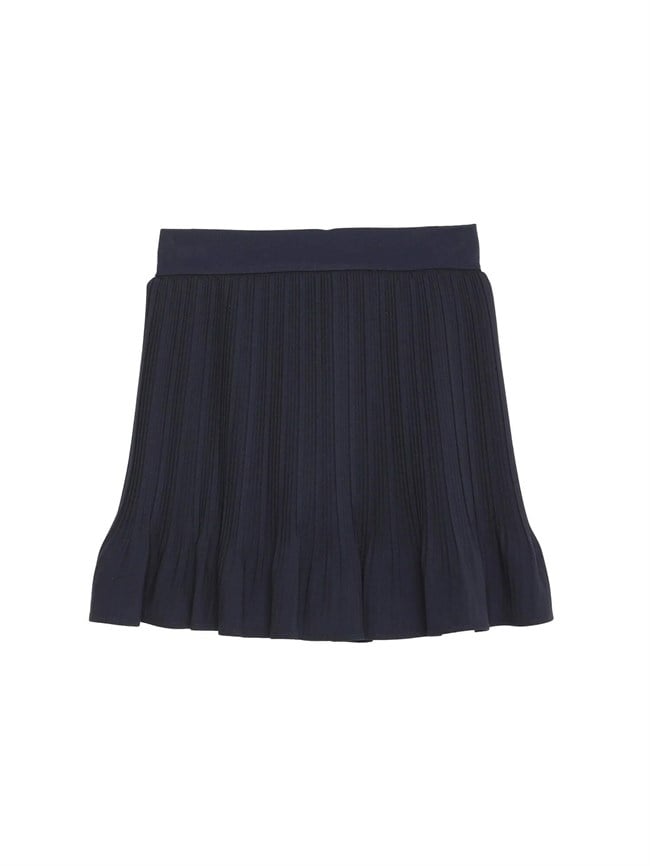 41573 İnce Piliseli Mini Etek Lacivert