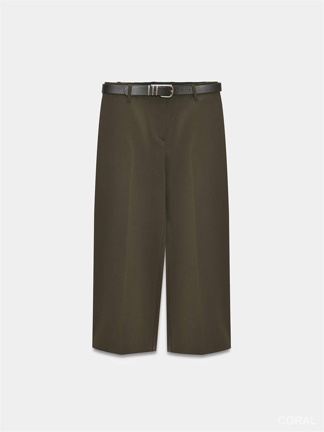 72640 Kemerli Bol Paça Kısa Pantolon Haki