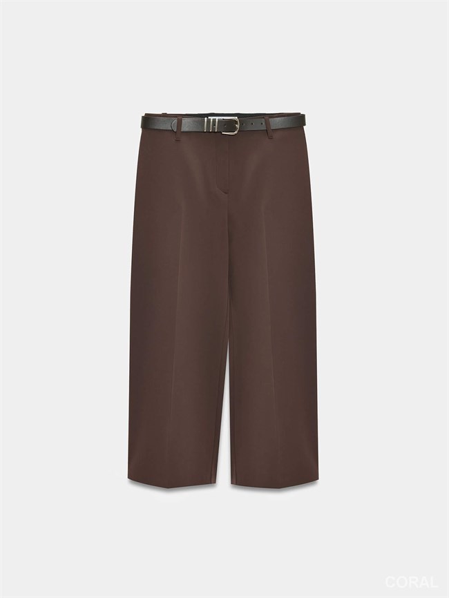 72640 Kemerli Bol Paça Kısa Pantolon Kahve