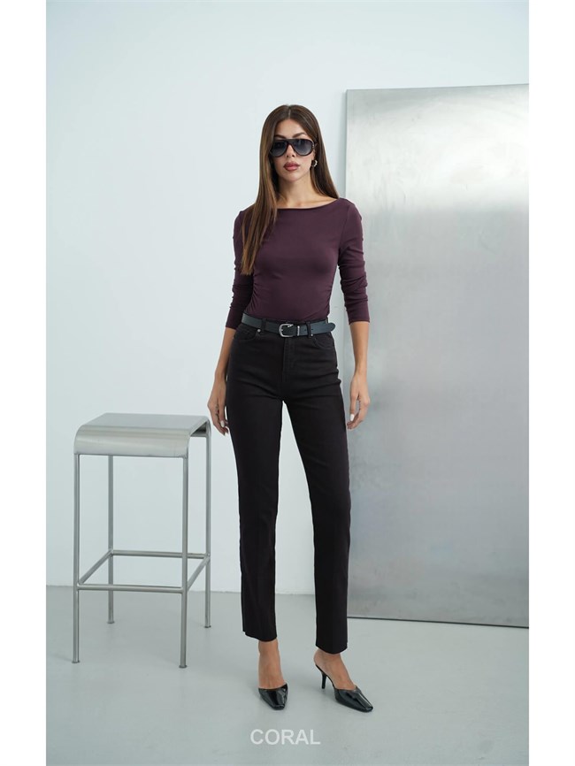 7977 Normal Kesim Kemerli Kot Pantolon Mürdüm