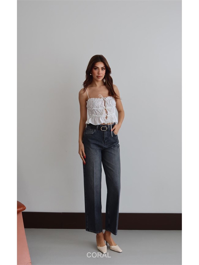 8273 Oval Tokalı Kemerli Kot Pantolon Antrasit