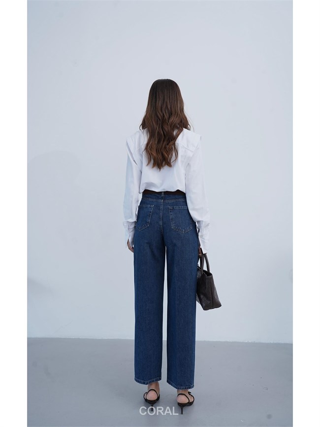 8273 Oval Tokalı Kemerli Kot Pantolon Koyu Mavi