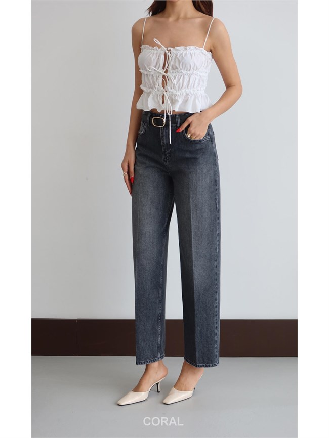8273 Oval Tokalı Kemerli Kot Pantolon Antrasit