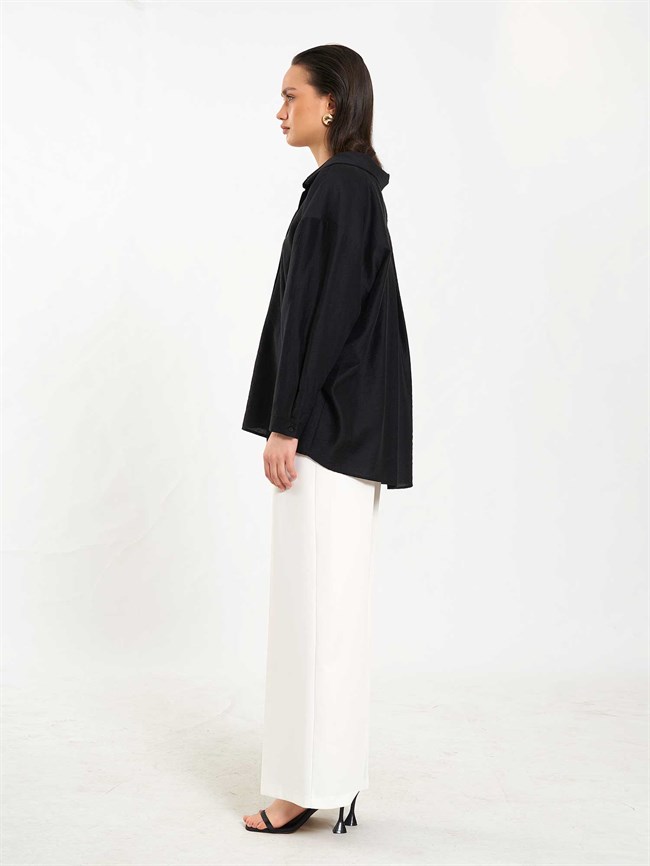 Açık Yaka Oversize Gömlek 080811 Siyah