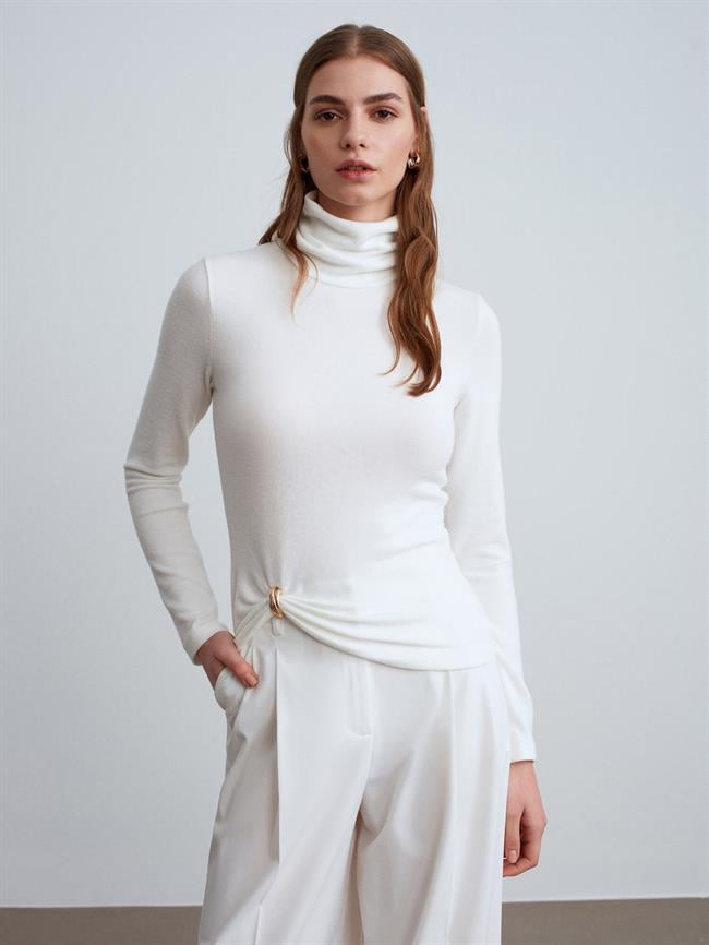 Aksesuar Detaylı Balıkçı Triko 32202 Ekru